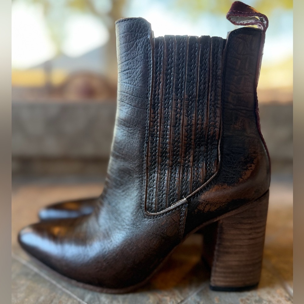 Freebird Janelle Boots 7 Leather Ankle Western Stacked Heel Made Mexico Distress - Picture 4 of 12